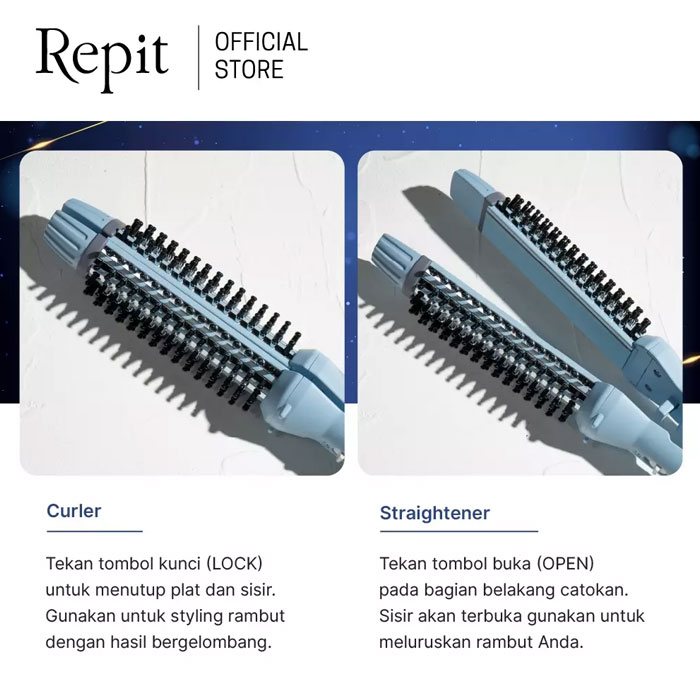Repit Catokan Sisir Titan Magic Brush Iron 2in1 30MM - Powder Blue
